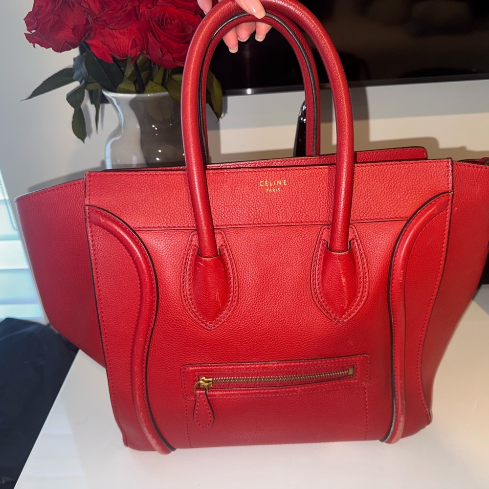 Vibrant Red Authentic Celine Structured Tote Bag … - image 4